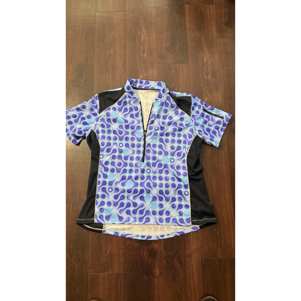 Vintage Terry Cycling Jersey Womens XL Blue Purple Quarter Zip Made USA